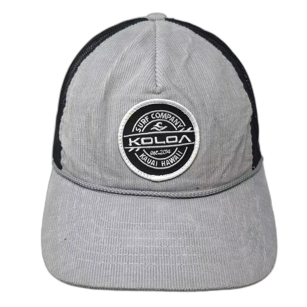 Koloa Surf Co Corduroy Trucker Hat Gray Black One Size Mesh Snapback Adjustable